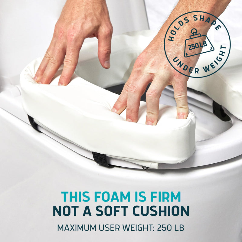Lunderg Padded Toilet Seat Riser for Seniors - Adds 2 inches. Universal Fit - FIRM Raised Toilet Seat Cushion with High-Density Foam for Enhanced Comfort & Elevation. Post-Surgery Must have (White) White