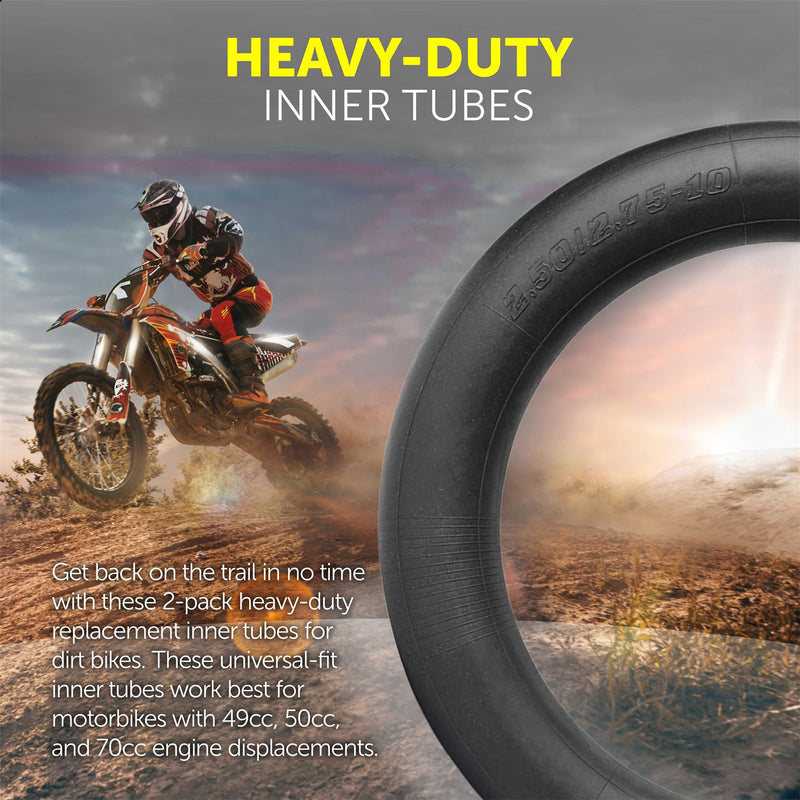 AR-PRO (2-Pack) 2.50/2.75-10 Dirt Bike Replacement Inner Tubes Heavy Duty|Compatible with Honda Crf50 /Xr50, Razor MX650 / MX500, Suzuki DRZ70 / JR50, Yamaha PW50 2.50/2.75-10"