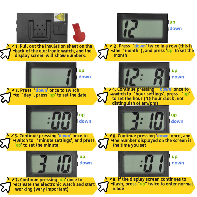 Car Dashboard Digital Clock - with Jumbo LCD Time & Day Display - Mini Automotive Stick On Watch for Car Truck Dashboard & Air Vent (Black) black