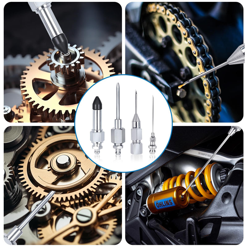 5PCS Grease Gun Needle Accessory Set, Includes Grease Needle Dispenser, Rubber Coupler Adapter Grease Injector, Detachable Grease Needle Tip and 2 Needle Nozzles for Narrow, Tight & Deep Spaces