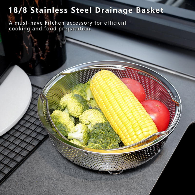 Stainless Steel Steamer Basket - Vegetable & Dumpling Steamer Insert for Pots, Instant Pot Accessories with Handles & Feet, Multi-Purpose Mesh Strainer for Cooking, Fruits (Silvery, Large) Silvery