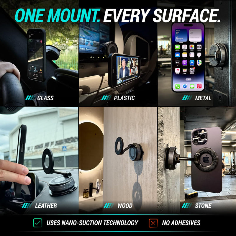 Clutch-X™ Black – Vacuum Phone Mount Suction Cup Car Phone Holder for iPhone, Window Phone Mount for Travel, 360° Vacuum Magnetic Phone Holder for Car, Magnetic Phone Holder with Suction Cup