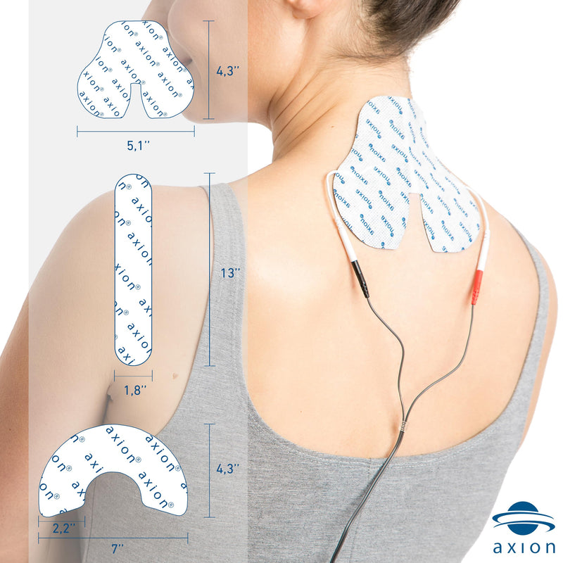 Axion Adhesive Electrode Set Ideal Shape for TENS Therapy on The Neck, Back and Shoulders with 5 Electrode Pads | Reusable Self-Adhesive Electrodes for TENS Units 06) 5pcs 4x7 & 4x5 & 13x1.8 in