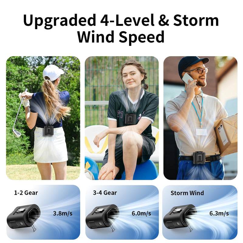 Socool 14500mAh Portable Waist Fan Clip on Belt 360 Rotation Wearable Rechargeable Personal Shirt Fan, 67H Cooling 5-Speed Battery Operated with Light, Neck Fan Hands-Free for Outdoor Jobsite Camping Black 14500.0 Milliamp Hours