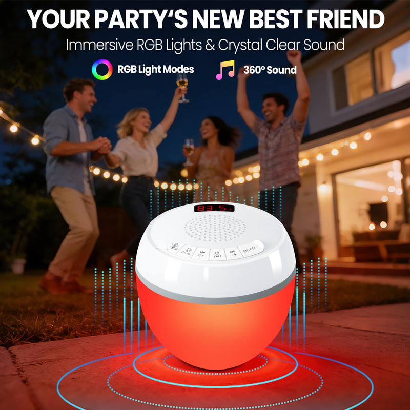 AearKing 3in1 Floating Pool Speaker with Digital Pool Thermometer & Lights | RGB Lights, TWS, IP68 Waterproof, Bluetooth 5.0, 360° Surround Sound, LCD Temperature Display, ABS,USB Charging White