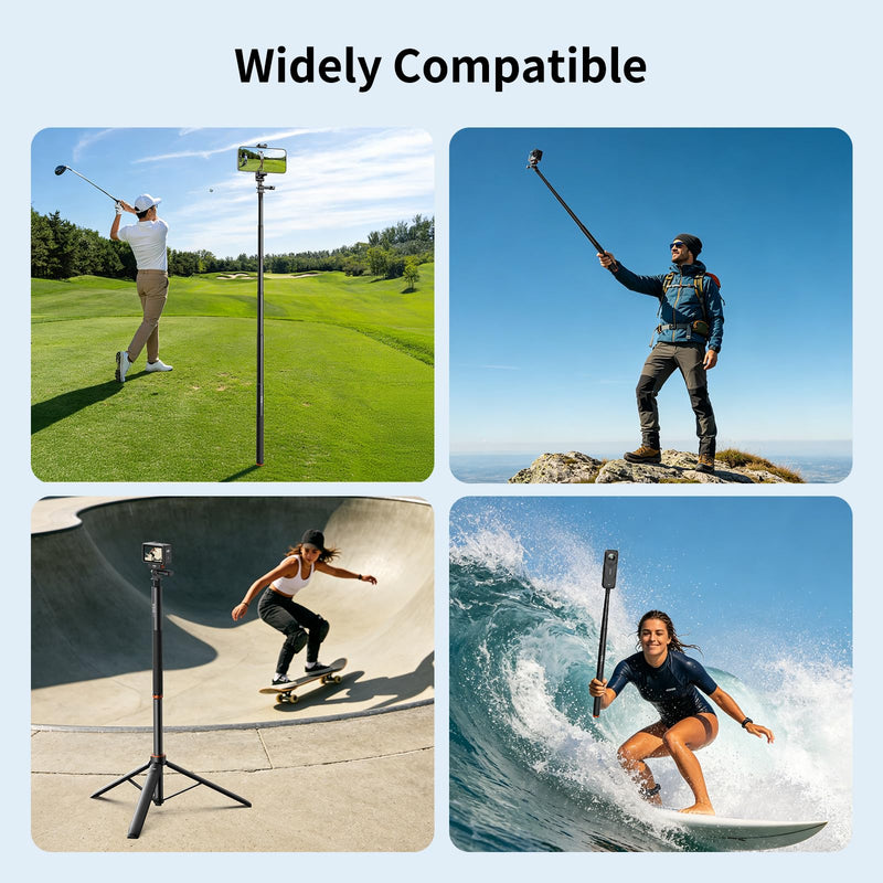 VRIG 160cm/63in Golf Monopod Invisible Selfie Stick w Ground Spike Stakes | Extended Pole for Insta360 X5/X4/X3,Luna Ultra,GoPro Hero 13,Mission 1 Pro,DJI OSMO Pocket 3/4,Action 6/5/4,AKASO 360