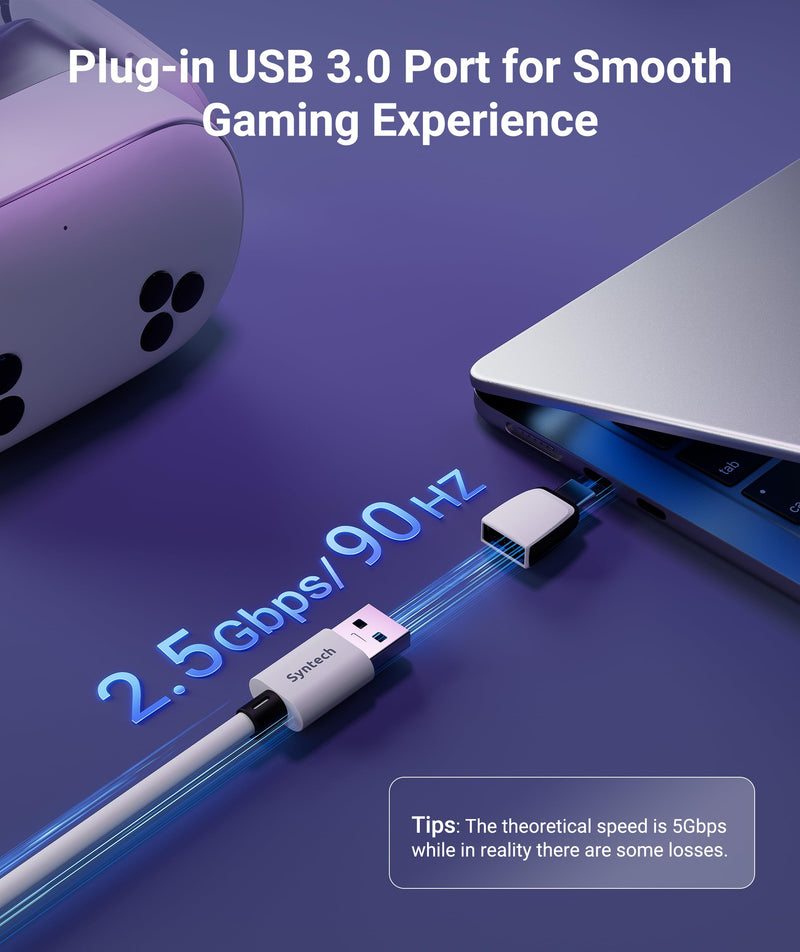 Syntech Link Cable with Charging 20FT Compatible with Oculus/Meta Quest 3S/3 Accessories, Quest2/Pro, Pico4, Next-Gen VR Cable with USB 3.0 A to C Adapter for SteamVR, Charge & Link Simultaneously