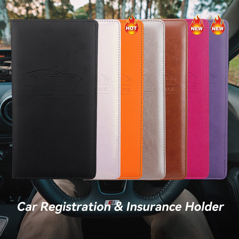 Car Registration and Insurance Holder, Premium Pu Leather Vehicle Glove Box Organizer - for Driver License, Cards & Essential Documents (L-Orange) Large Orange