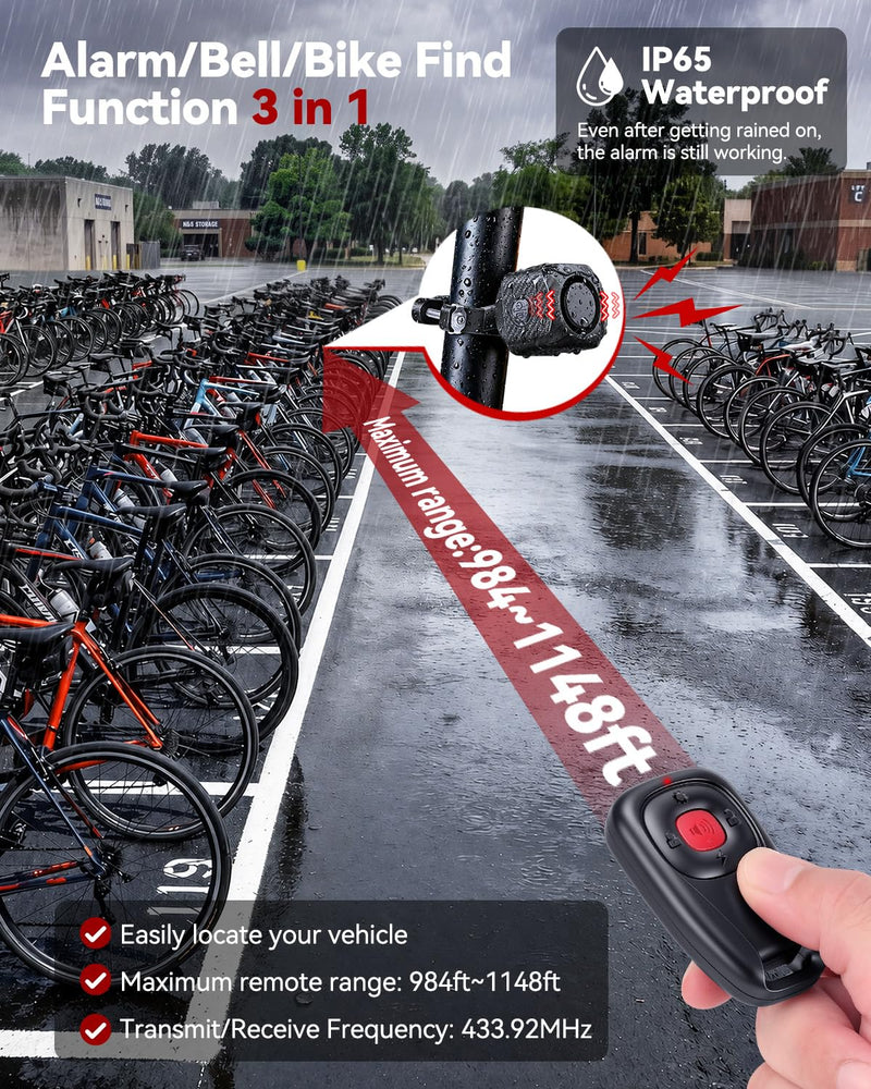 WSDCAM Two-Way Bike Alarm 120dB, USB-C Rechargeable with Remote | Anti-Theft Vibration Alarm System, 1148FT Wireless Range, IP65 Waterproof, Bike Alarm For Ebike Motorcycle Scooter