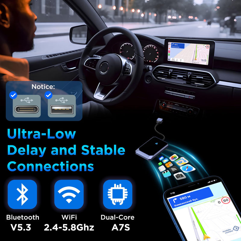 Android Auto Wireless Adapter - Instant Connection, Gray | Carplay wireless adapter, Converts Wired to Wireless, Compatible with Android 10+ & Cars from 2015