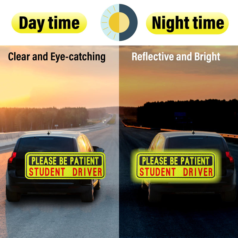4 PCS Student Driver Magnet for Car, Please Be Patient Funny Magnetic Student Driver, New Driver Safety Warning Bumper Sticker Signs, Reusable Movable Rookie Driver Reflective Magnets Stickers 04