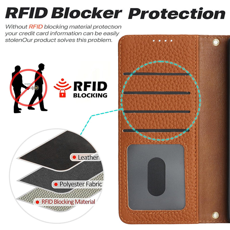 Genuine Leather Case for Galaxy Z Fold6 Wallet Case for Samsung Galaxy Z Fold 6 5G Magnetic Flip Cover Book Purse Card Holder Kickstand Shockproof Phone Cover-Brown Brown