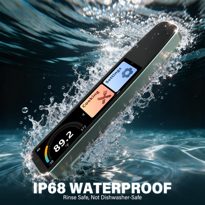 0.5s Instant Read Smart Meat Thermometer Digital, 3.8″ HD Touchscreen with Temp-OS, Professional Kitchen Food Thermometer for Cooking, Grill, BBQ | ±0.5°F, −58–572°F, IP68, USB-C Rechargeable Green