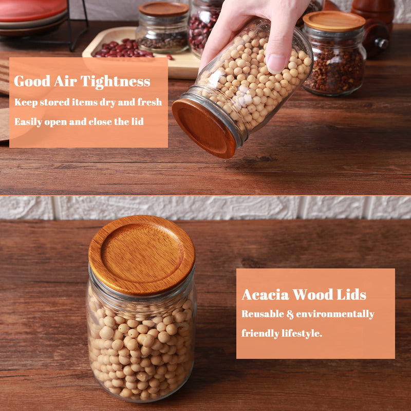 6Pack Regular Mouth and 6Pack Wide Mouth Mason Jar Lids Acacia Wooden Storage Canning Jar Lids Ball Jars Bamboo Wooden Lids with Airtight Silicone Seal, Brown 6Regular Lids+6Wide Lids