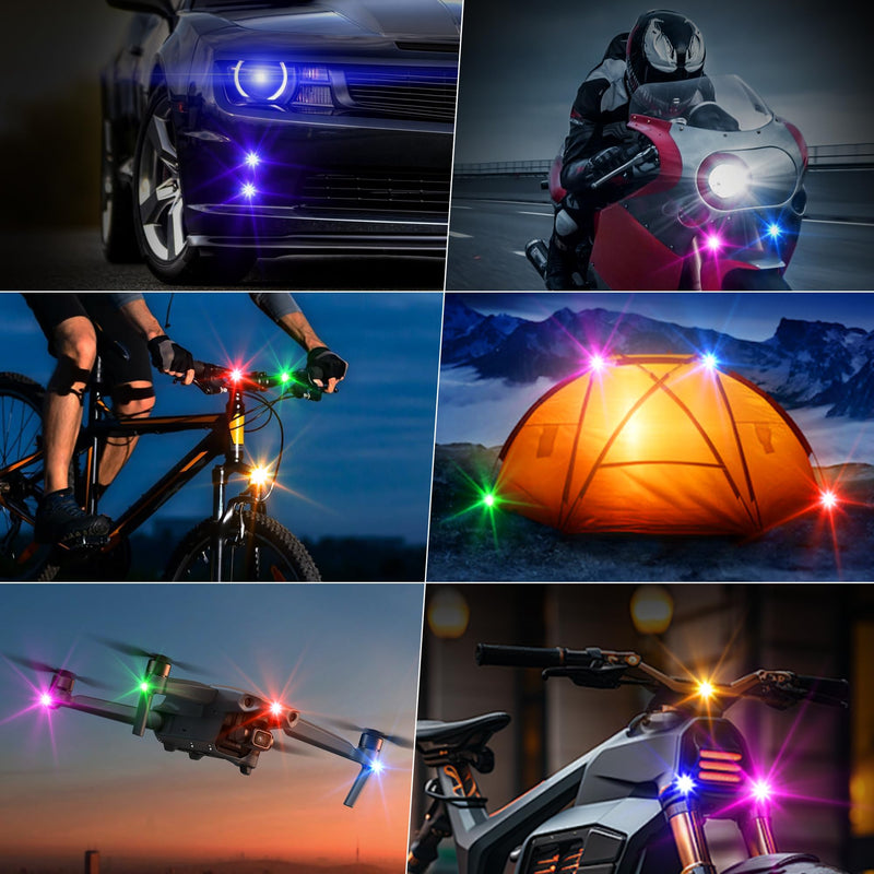 Wireless RGB LED Aircraft Strobe Lights with Remote Control, 8 Colors 10 Flash Modes USB Charging Anti-Collision Lights Waterproof Emergency Warning Light for Drone Car Motorcycle Bike 8 Pcs 8Pcs