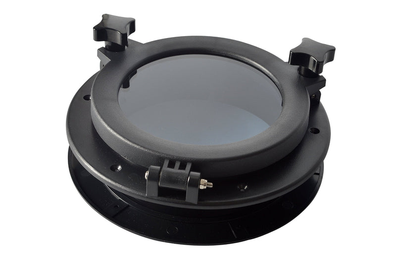 Amarine Made Boat Yacht Round Opening Portlight Porthole 8.5" Replacement Window Port Hole - ABS & Clear Tempered Glass - Black