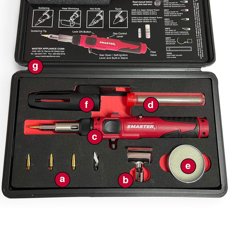 Master Appliance PI-20SiK Professional Cordless Butane Soldering Iron Kit [portable soldering station & heat tool] - Self-Igniting w/Adjustable Temperature - 680F - 820F, refillable with butane fuel