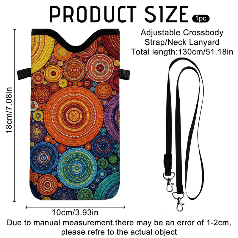 GLOBLELAND Pattern Cell Phone Sleeve Pouch Case Bag with Crossbody Strap Neck Lanyard for Women Men Artistic Circle
