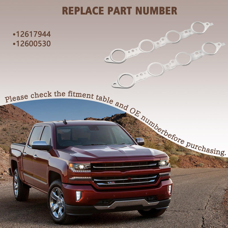 12617944 LS Exhaust Manifold Header Gaskets with Bolts Compatible with Chevy GMC Cadillac Pontiac Vehicle Sliverado 1500 2500 Sierra LS1 LS2 LS3 LS6 LQ4 LQ9 4.8L 5.3L 5.7L 6.0L 6.2L, Replace#12558573