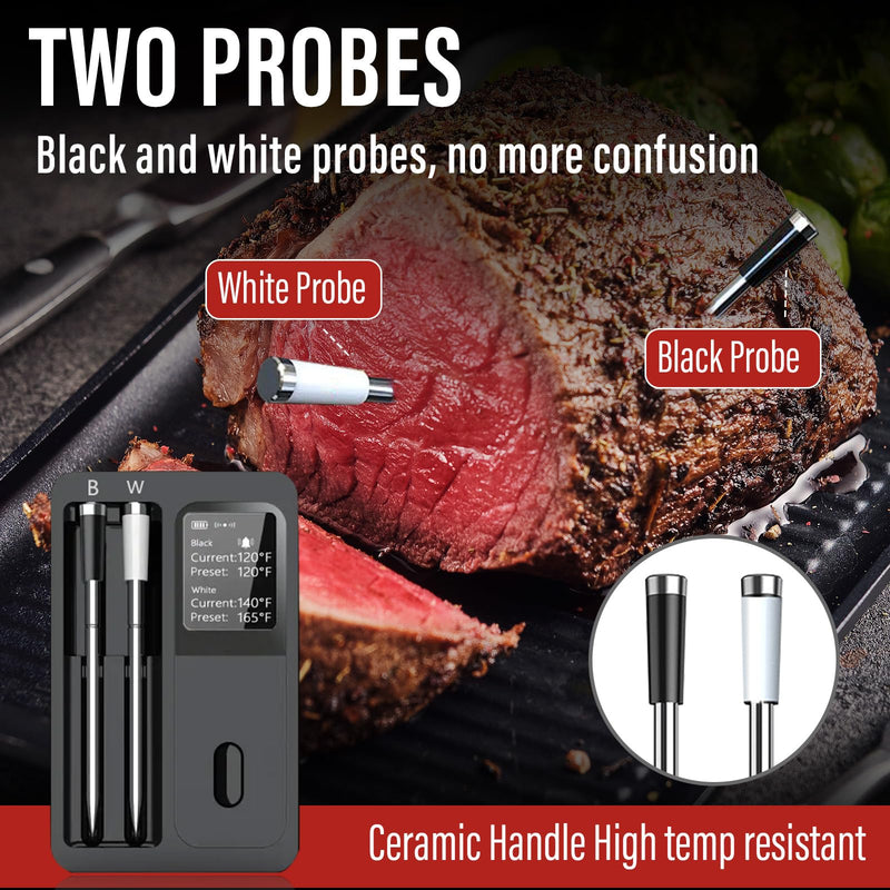 Bluetooth Smart Meat Thermometer – Wireless Digital Meat Thermometer with Dual Probes, App Control, Real-Time Temp Monitoring & Alerts for Grilling, Smoking, Oven, Kitchen & Outdoor