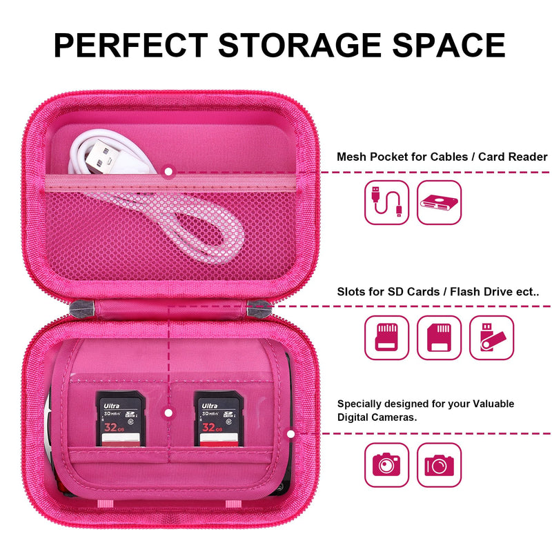 Lacdo Camera Case Compatible with OM SYSTEM Tough TG-7 /OLYMPUS Tough TG-6 /TG-5/TG-4 Digital Camera, Hard EVA Protective Camera Storage Trave Bag, Mesh Pocket Fit Batteries, USB Cable, SD Card, Rose