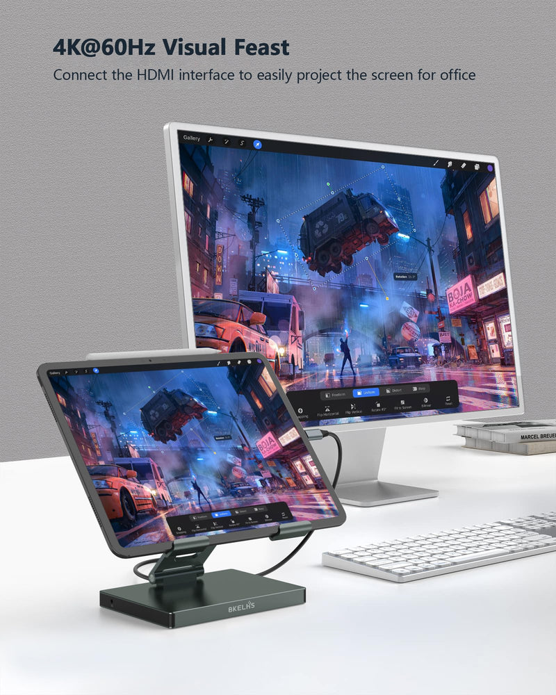 2026 iPad Pro USB C Hub Stand, Adapter for iPad Pro M5 M3 M4 13 12.9 11 Inch iPad Air Docking Station 4K 60Hz HDMI, SD/TF Card Reader, 3 USB 3.0 Port, 3.5mm Audio, iPad mini A16 Galaxy Tablet Dock