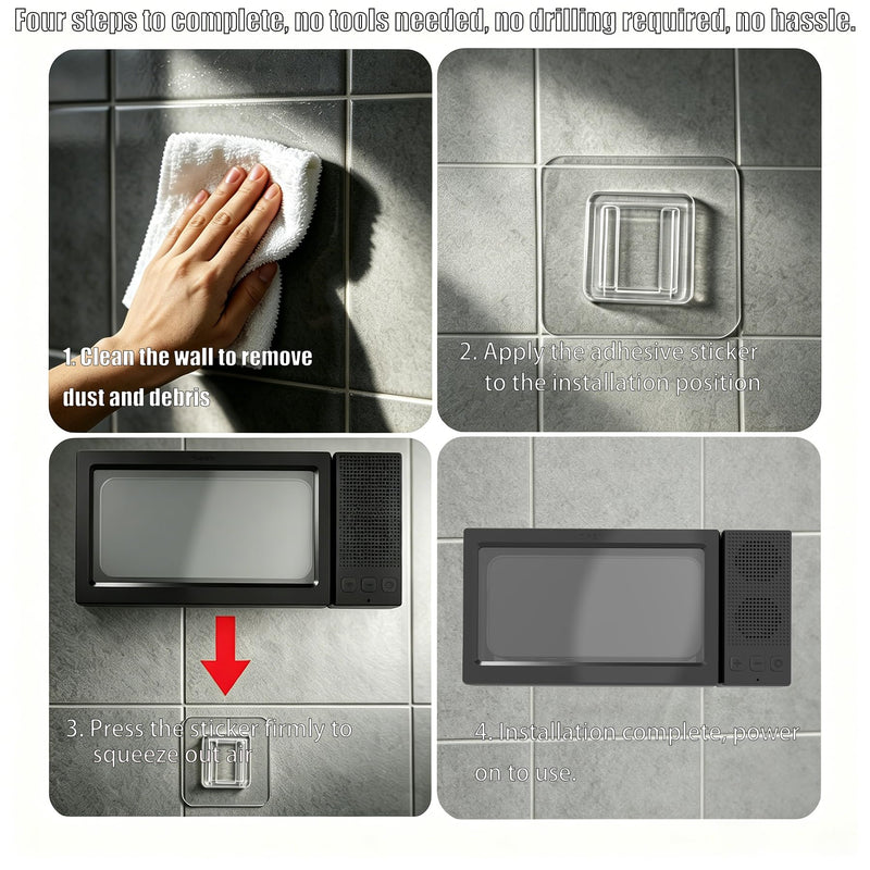 Shower Phone Holder with Wireless Bluetooth Speaker for iPhone,2026 New Waterproof 480° Rotation Adjustable Shower Phone Case Accessories, Wall Phones Mount Stand Speakers for Bathroom Mirror Black-Z09