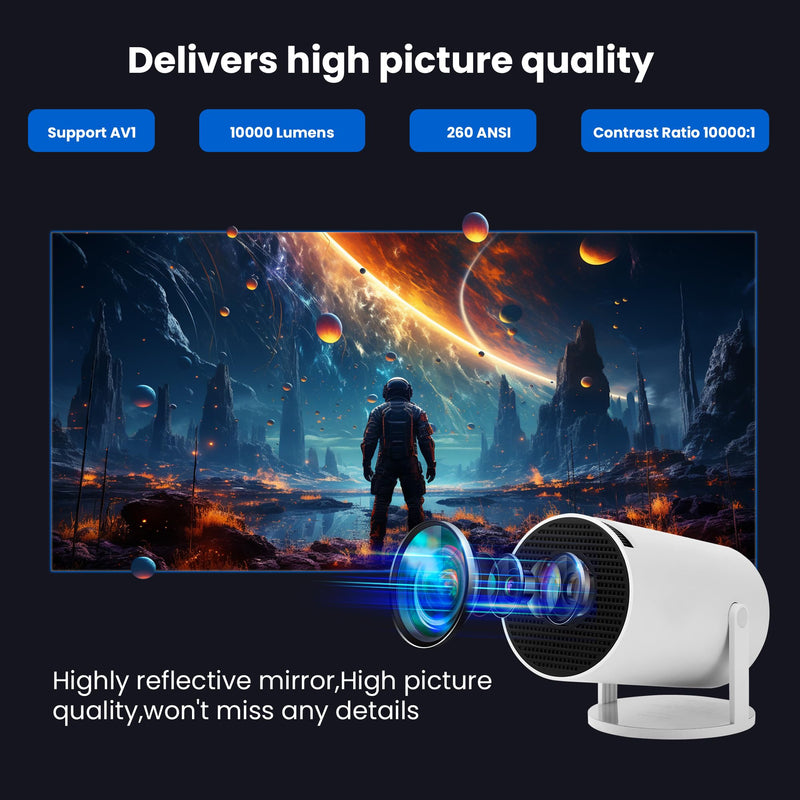 [Auto Keystone]HY300Pro Portable Mini Projector with Wi-Fi Bluetooth USB HDMI, Full HD 1080P 4K Support, Built-in Android Netflix & YouTube Ready, Home movie theater, Kids Gift,Phone & PC Mirroring