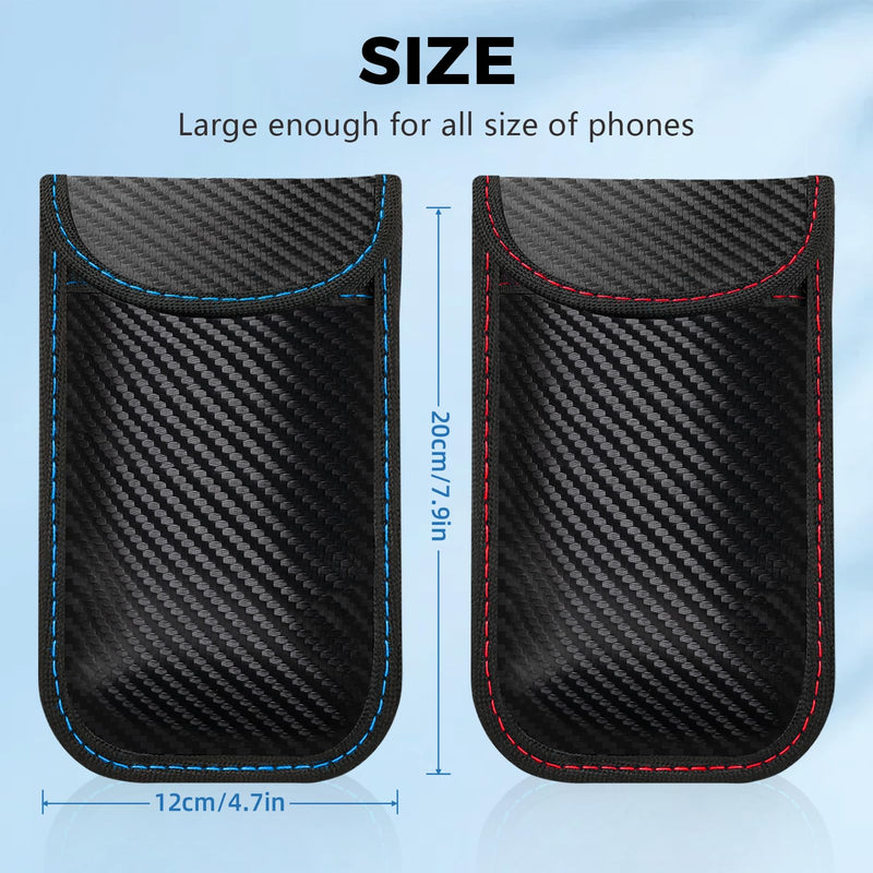 Faraday Bags for Phones and Car Key, Carbon Fiber Surface Signal Blocking Pouch, Go Dark Bags for Cell Phones, Car Key/WiFi/RFID/GPS Signal Blocker with Red Blue Stiching Red and Blue