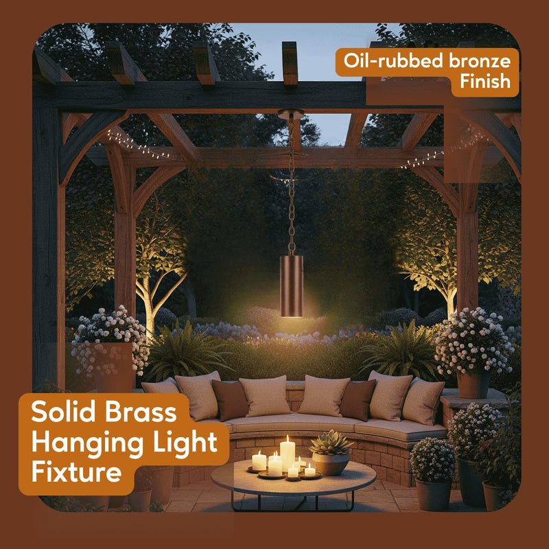 Ironsmith Lighting Products Solid Brass Hanging Light Fixture - 12V Bi-Pin Socket Hanging Cable and Decorative Hanging Chain Included Pendant Lights - Halogen or LED Light Bulbs Compatible