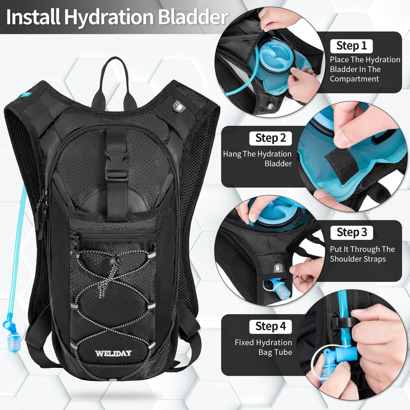 Hydration Backpack with 2L Water Bladder, Lightweight Hydro Pack for Cycling, Running, Hiking, Climbing Black