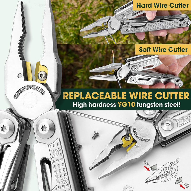 [AUSTRALIA] - Multitools Pliers Pro, Upgraded Multi Tool With Damascus Knife, Replaceable Wire Cutters and Screwdirver Set, Foldable Multitools with Scissors, Screwdriver, Ideal for Camping,Survival, Repair