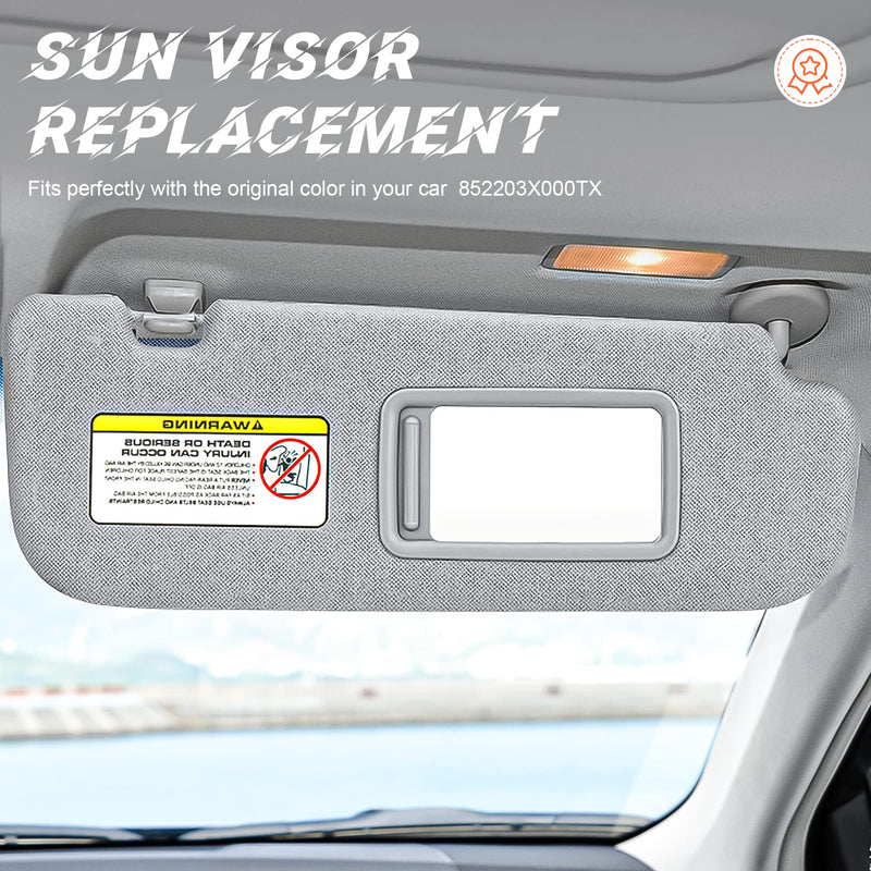 Gray Passenger Right Side Sun Visor Replacement Compatible with 2011 2012 2013 2014 2015 Hyundai Elantra Replace 852203X000TX Grey