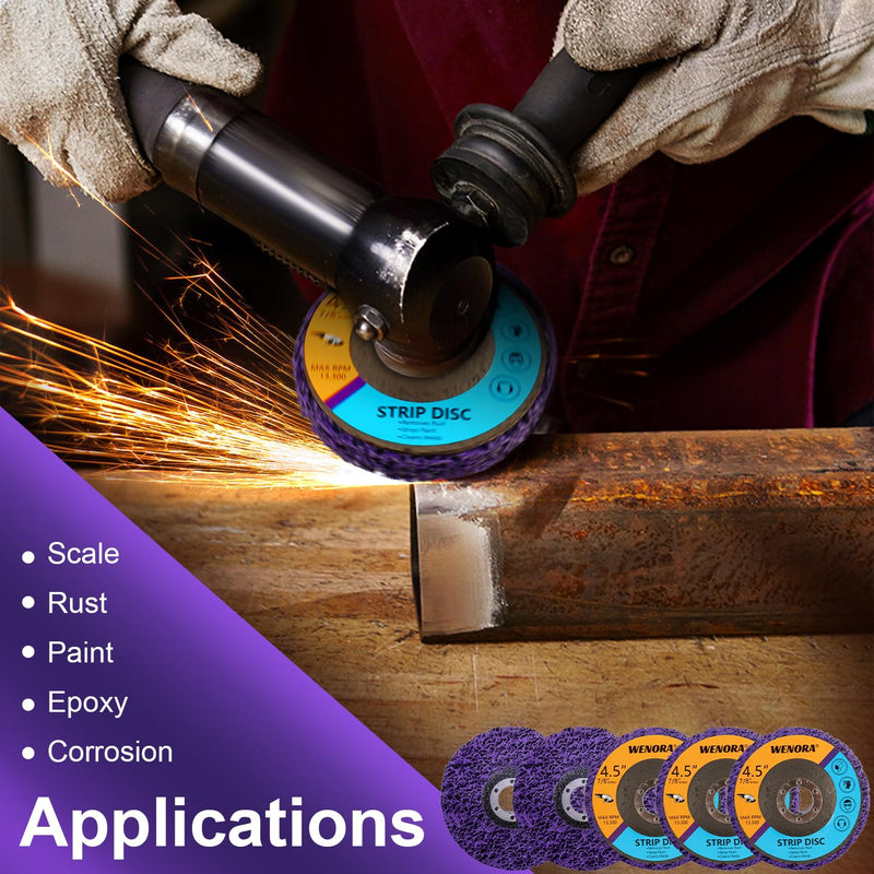 10 Pack Strip Discs Stripping Wheel for Angle Grinder, 4-1/2" x 7/8" Rust Remover Discs, Clean and Remove Paint Coating Rust Welds Oxidation(Purple) 10 4-1/2'' x 7/8''-Purple