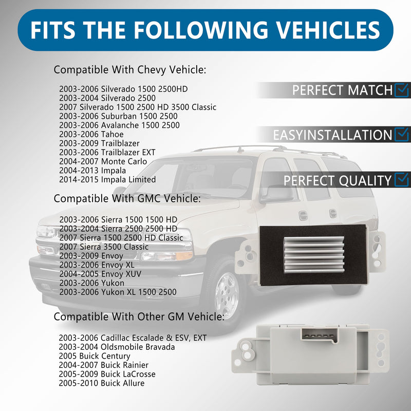 HVAC Blower Motor Resistor Kit Compatible with Chevy, GMC - Silverado, Tahoe, Suburban, Avalanche, Sierra, Yukon XL Rplace# 15-81773, 15-80567, 89018778, 89019351, 19260762