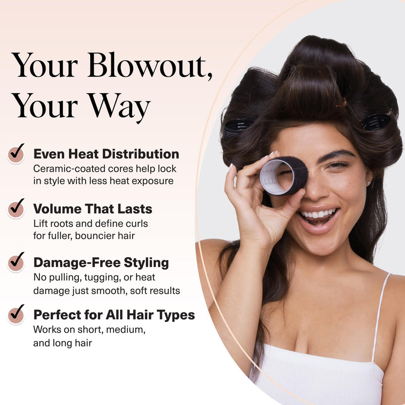Kitsch Ceramic Thermal Hair Rollers Set 8pcs - Black | Hair Curlers Rollers for Perfect Curls, Hot Rollers Kit for Long Hair, Hair Rollers for Long Hair, Ceramic Coated 8 count (Pack of 1)