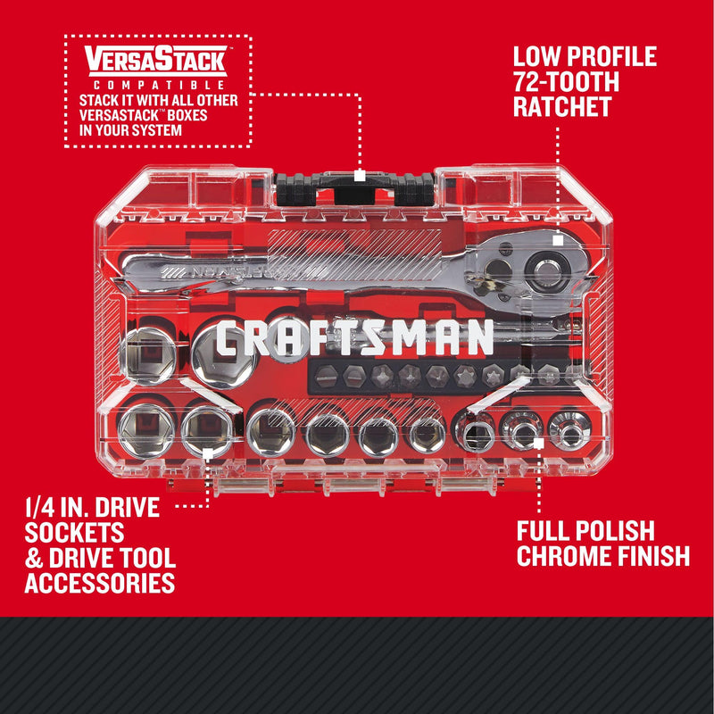  [AUSTRALIA] - CRAFTSMAN Socket Set, 24-Piece, 1/4 Inch Drive, Metric, Includes Storage Case (CMMT12110LZ) NEW MM Set