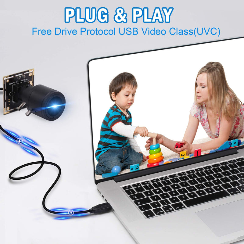 1080P USB Camera Module, 0.01Lux Low Light Camera with 2.8-12mm Varifocal Lens H.264 2MP CMOS IMX323 UVC Industrial Webcam Board for Window Linux Android Mac OS