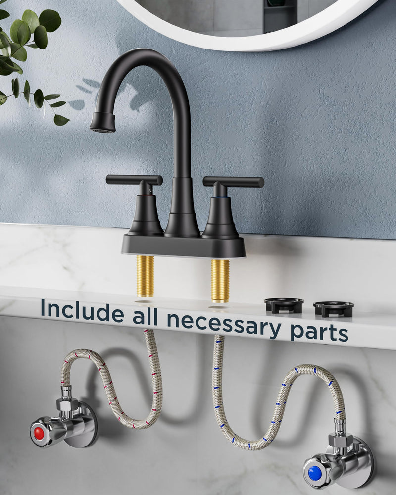 FORIOUS Matte Black Bathroom Faucets, 4 Inch Centerset Bathroom Sink Faucet 2 or 3 Hole with Pop up Drain and cUPC Hose, Two Handles Control, 360° spout for Restroom,Vanity, RV Classic