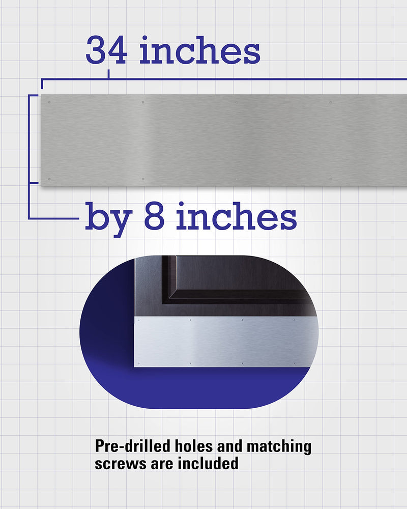 Hardware Essentials 852737 Aluminum Non-Magnetic, Screw-In, Door Kick Plate 8" x 34" Anodized Aluminum Finish