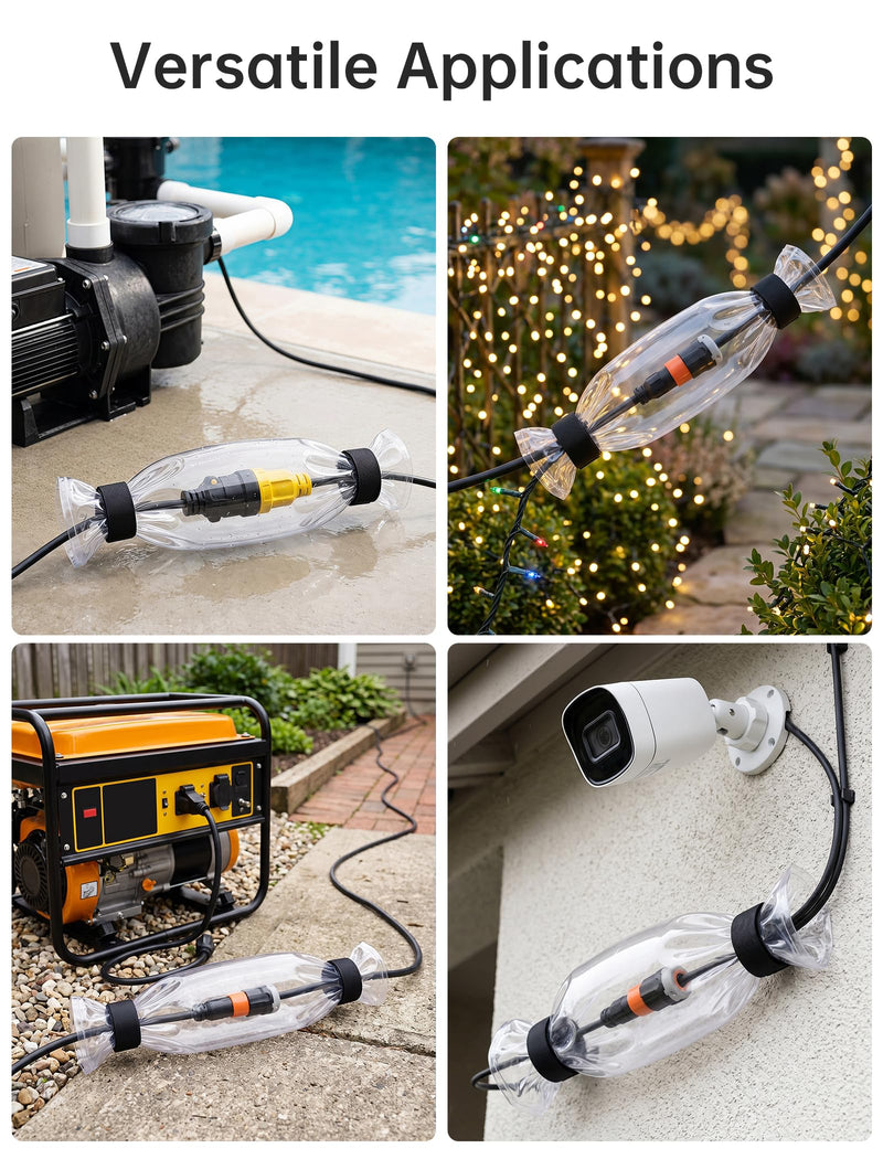 Tomorotec Outdoor Extension Cord Cover Waterproof Heavy Duty PVC for RV | Transparent PVC Shows Joints Instantly, Tool-Free Roll-Up Buckle Shields Generator And Holiday Light Plugs