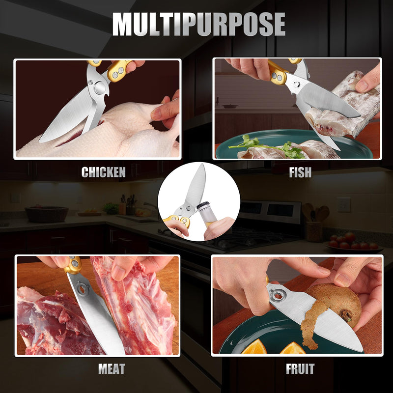 Poultry Shears Scissors Heavy Duty,Kitchen Shears,Multi-purpose Stainless Steel Kitchen Scissors for Christmas Turkey Food, Chicken,Fish,Meat,Separable easy to clean thoroughly,Dishwasher Safe. Y-silver