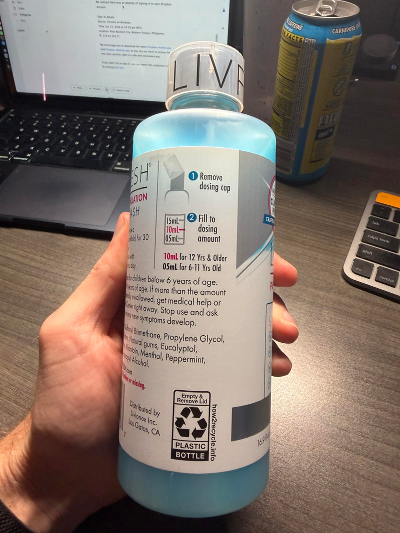LIVFRESH Mouthwash, Clinically Proven, 163% Better Tartar Control, 114% Better Gum Health, 72% Better Plaque Reduction, 38% Better at Eliminating Bad Breath, Peppermint Burst, 16.9 fl oz