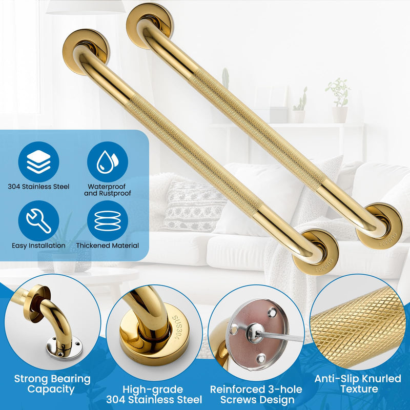 Grab Bars for Shower, Zynuhmo 2 Pack 16 Inch Anti Slip Stainless Steel Bathroom Safety Shower Grab Bar Handrails for Handicap Injury Pregnant Senior Assist Shower Handles(Titanium Gold, 1" Diameter) Titanium Gold