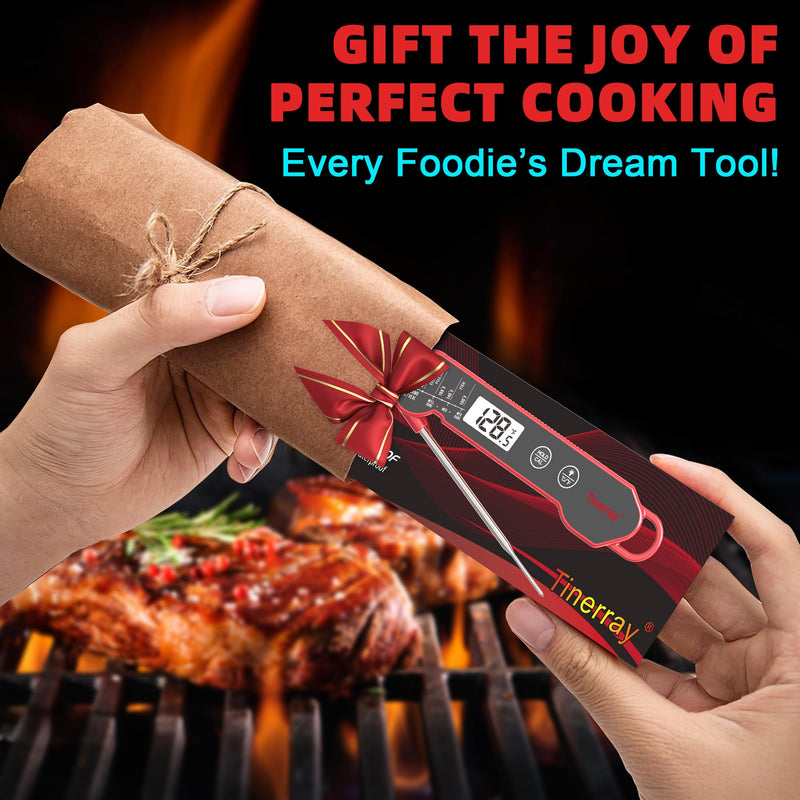  [AUSTRALIA] - Digital Meat Thermometer for Cooking – Waterproof Instant Read Food Thermometer with Backlight & Calibration, Fast Read, Folding Probe for BBQ, Grill, Candy, Deep Fry, Kitchen, Liquids, Beef（Red） Red