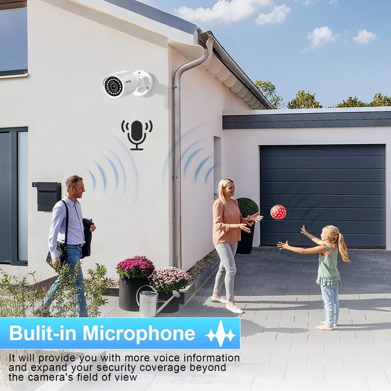 5MP Bullet PoE Camera, IP Surveillance Security Camera, Waterproof Outdoor IP67, Built-in Mic, 2.8mm Lens Wide Angle 110°, Night Vision 100ft, AI Human&Vehicle Detection, INB5GR38F (White) 5MP CAMERA