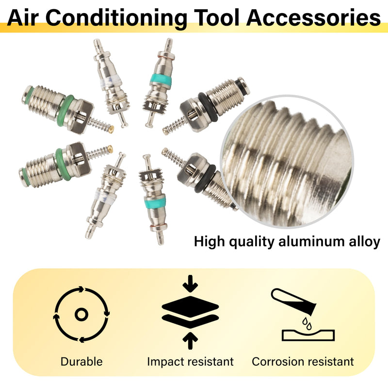 39 PCS Air Conditioning Valve Core Accessories Kit, R12 R134a Refrigeration Schrader Tire Valve Stem Cores with Single & Dual Heads Valve Core Remover Installer Tool, HVAC System Seal Caps Kit