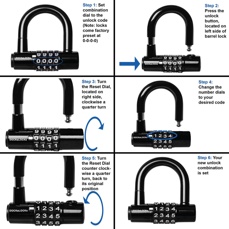 Security Cable Lock Set (5' to 25' Lengths) with U-Lock, 5ft | Anti-Theft Protection, 10mm Looped Ends Cable, Vinyl Coated, Weatherproof, Compact, Keyless, Resettable Combination