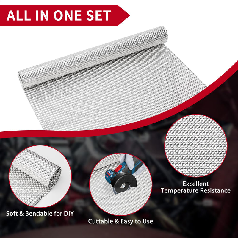 Exhaust Heat Shield Automotive 16" x 39", Embossed Aluminum Heat Shield Kit with 20PCS Cable Metal Ties for Muffler Exhaust Wrap, Heat Barrier,Car Exhaust Sheet