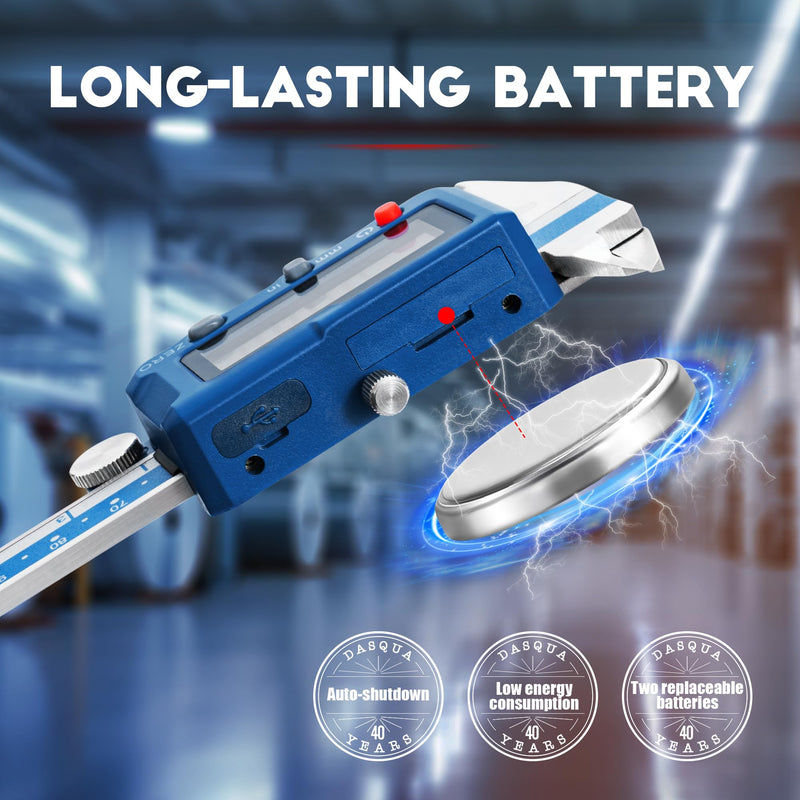 Dasqua 6”/150mm Digital Caliper, Stainless Steel Precision Measuring Tool with Advanced Dual Chip, Large LCD, Resolution 0.0005”/0.01mm, Accuracy ±0.001”/0.02mm 0-6"